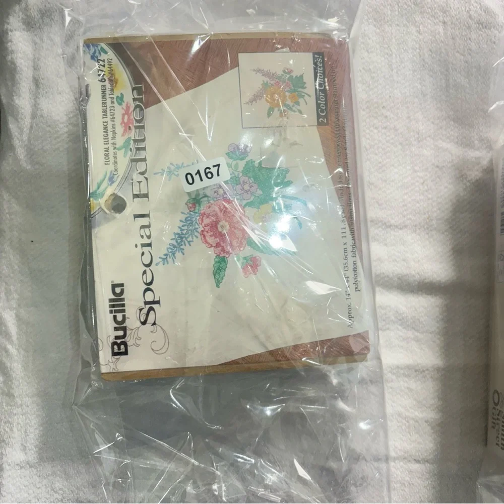 Vintage Bucilla Special Edition stamped needlework table runner kits.